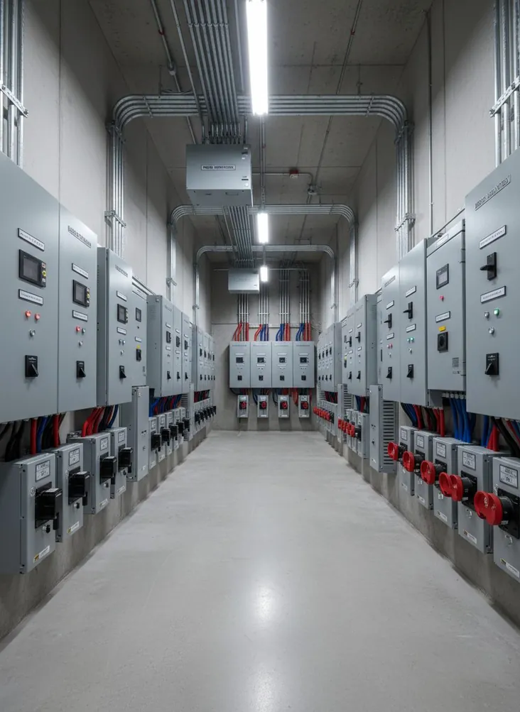 Commercial electrical room, 3-phase distribution
