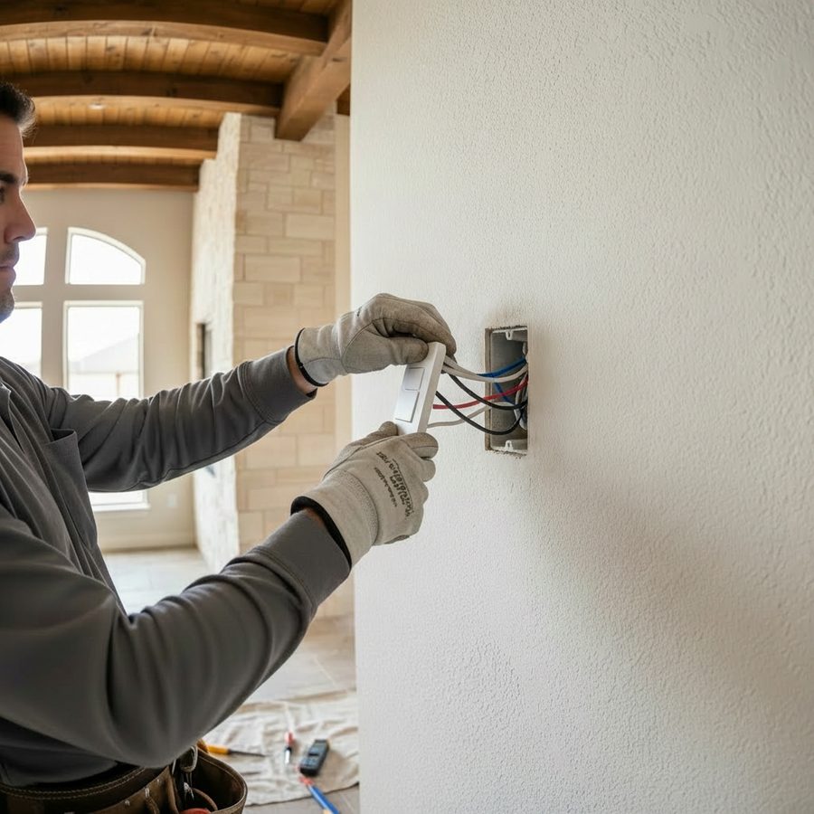 Electrician installing a smart switch in a Texas home